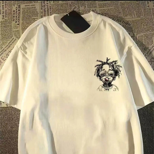 Retro Graphic Streetwear Cotton Blend T-Shirt With Playful Artwork Style