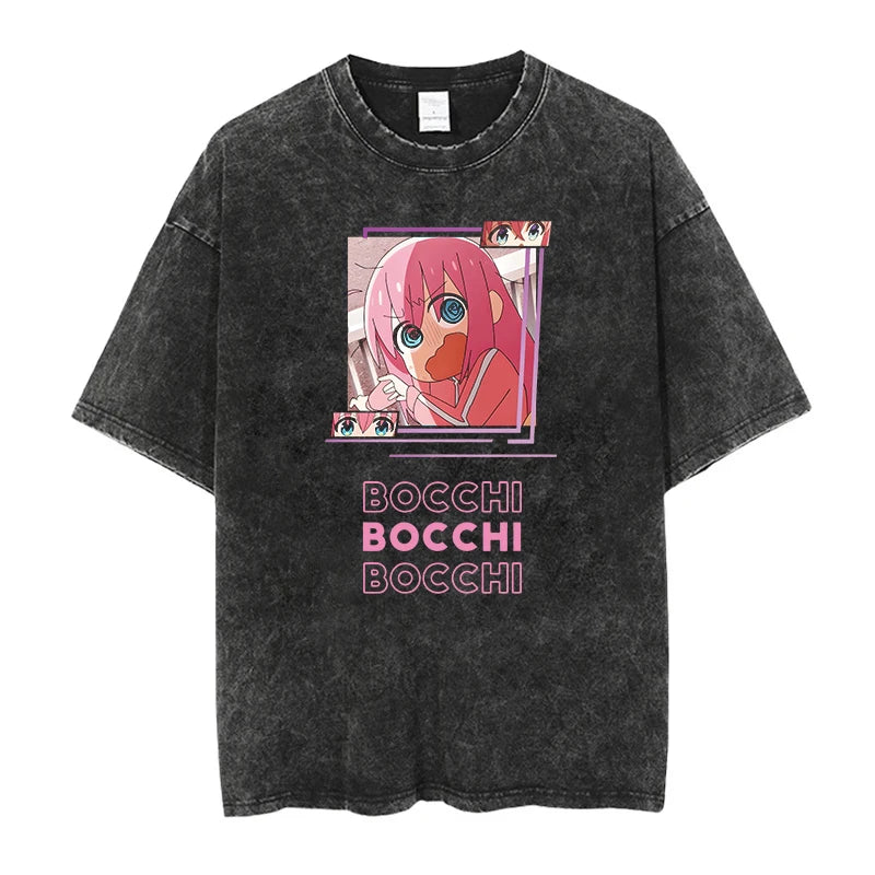 Kawaii Anime Goth Streetwear Tee with Retro Manga Portrait Artwork