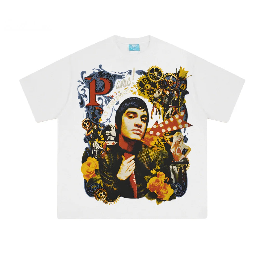 Vintage Collage Graphic Cotton T-Shirt with Retro Streetwear Inspired Artwork