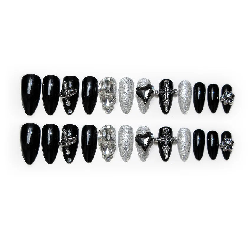 Gothic 3D Press On Nails with Dark Alternative Statement Charm Details