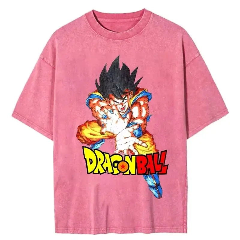 Retro Anime-Inspired Energy Fighter Streetwear Oversized Cotton Graphic T-Shirt