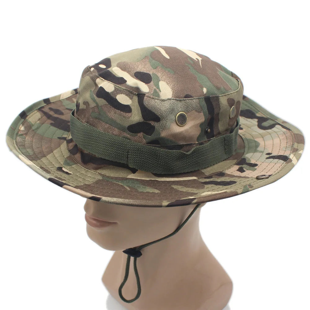 Unisex Outdoor Boonie Bucket Hat with Adjustable Chin Cord for Hiking Fishing and Camping