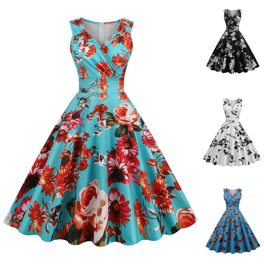 Vintage Floral Rockabilly Alternative Swing Midi Dress