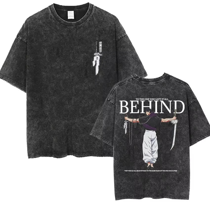 Vintage Anime Goth Oversized Streetwear Graphic Tee with Minimal Dark Illustration