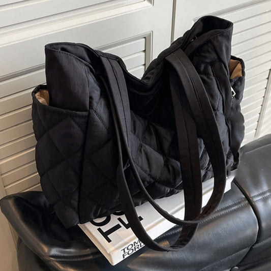 Diamond Quilted Padded Hobo Tote Bag with Adjustable Carry Strap