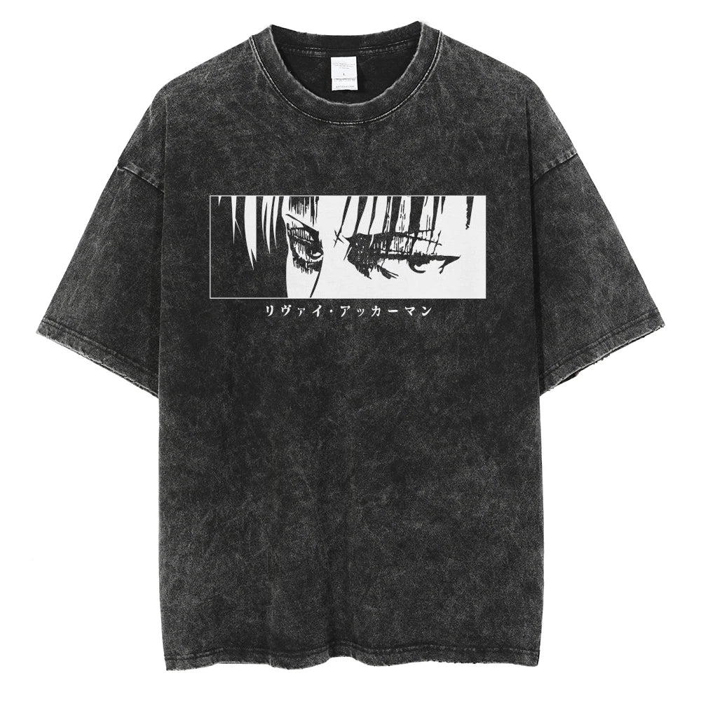 Minimal Manga Eye Graphic Oversized Washed Cotton Streetwear T-Shirt