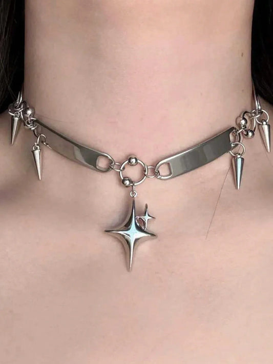 Star Spike Chain Choker Necklace for Punk Gothic Y2K and Alternative Fashion Styling