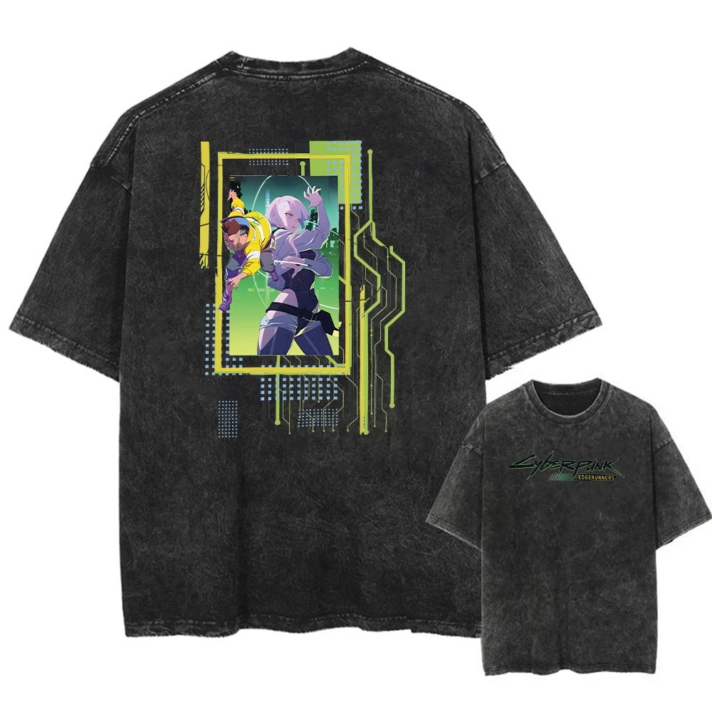 Cyber Anime Oversized Distressed Streetwear Graphic Shirt