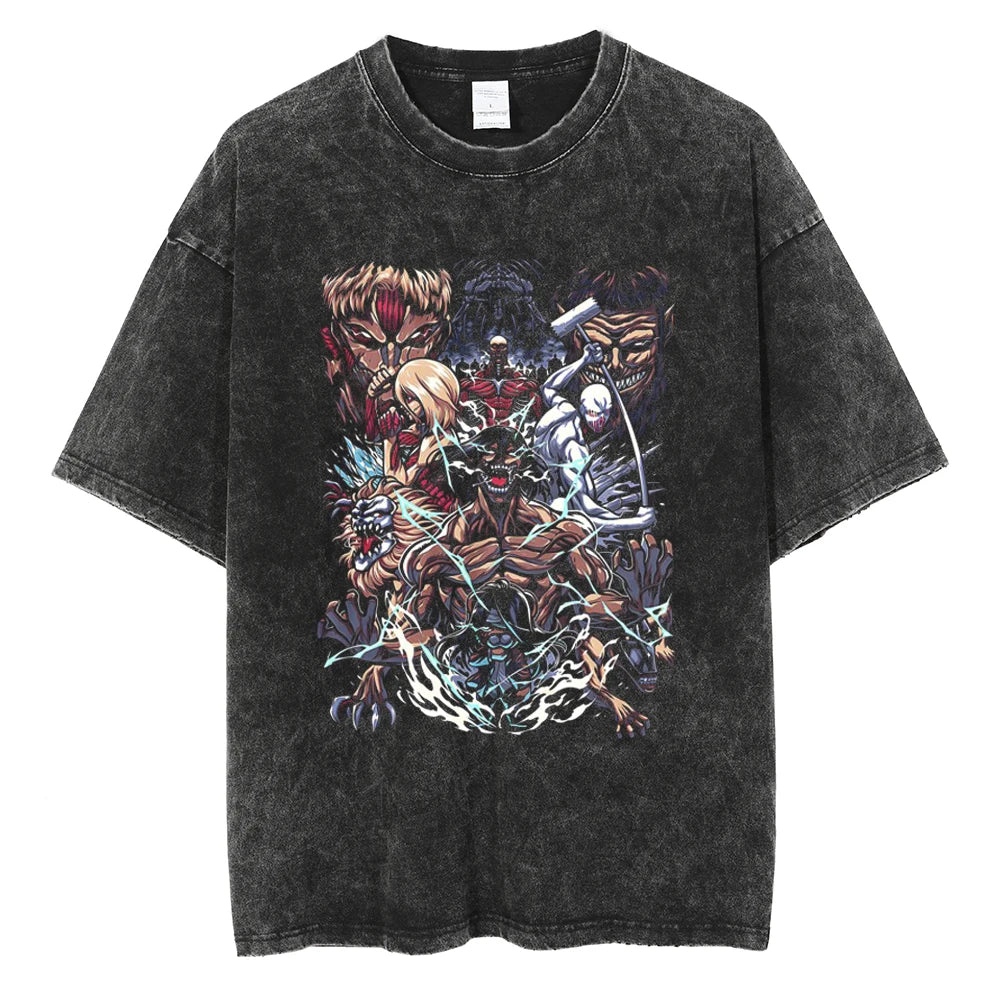 Anime Goth Chaos Graphic Oversized Washed Cotton Streetwear T-Shirt