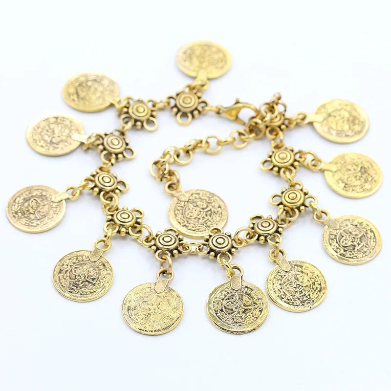 Layered Coin Charm Anklet for Bohemian Dark Feminine and Festival Styling
