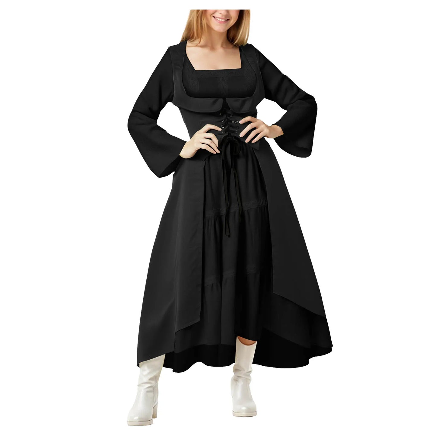 Dark Minimalist Long Sleeve Maxi Dress With Alternative Gothic Fashion Appeal