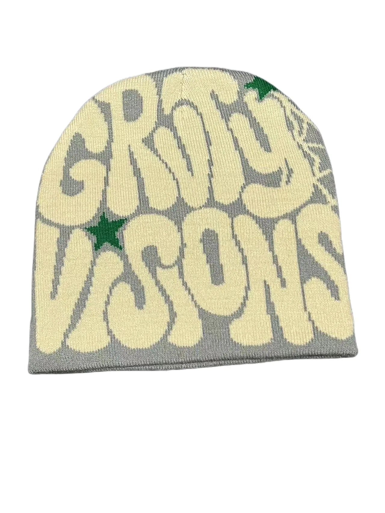 Bold Typography Cotton Blend Knit Beanie for Contemporary Streetwear Winter Everyday Fashion Style
