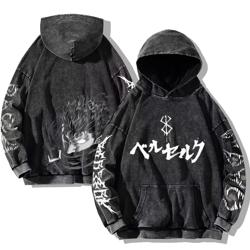 Minimalist Gothic Anime Streetwear Hoodie With Oversized Urban Fit