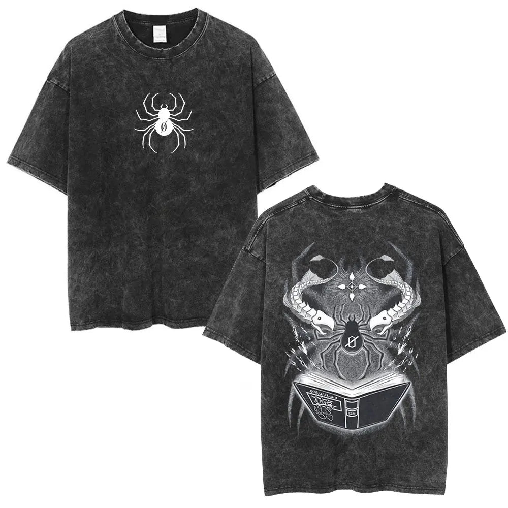 Minimal Anime Goth Beast Emblem Oversized Washed Streetwear T-Shirt