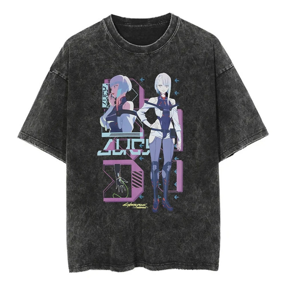 Futuristic Anime Goth Streetwear Oversized Washed Graphic T-Shirt