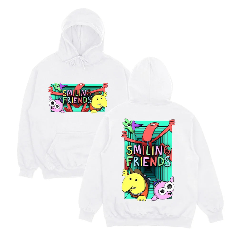Anime Cartoon Friends Hoodie with Retro Streetwear Graphic Design