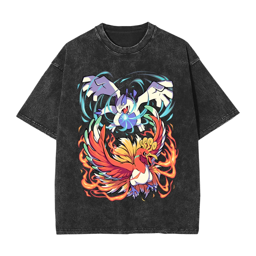 Phoenix Clash Anime Graphic Oversized Vintage Cotton T-Shirt