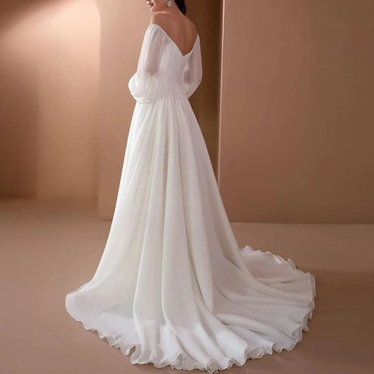 Flowing Off Shoulder Chiffon Alternative Bridal Inspired Maxi Gown