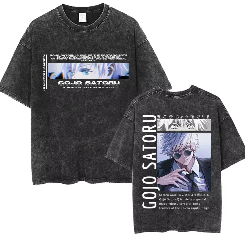Retro Anime Goth Streetwear Tee with Vintage Manga Portrait Artwork