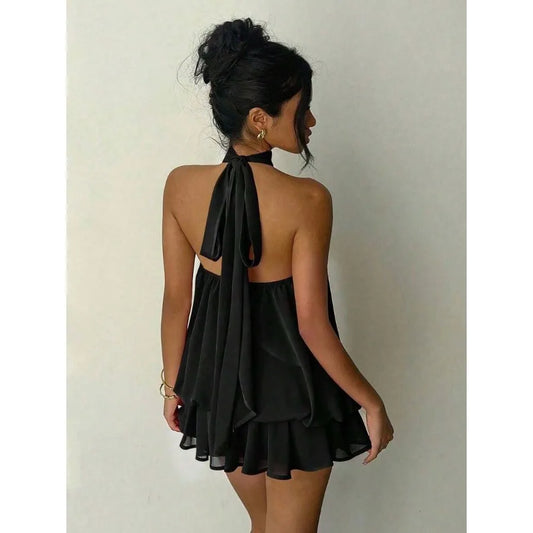 Minimalist Halter Mini Dress with Modern Alternative Streetwear Appeal