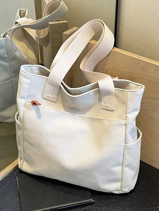 Vintage Canvas Tote Shoulder Bag with Multi Pocket Utility Design