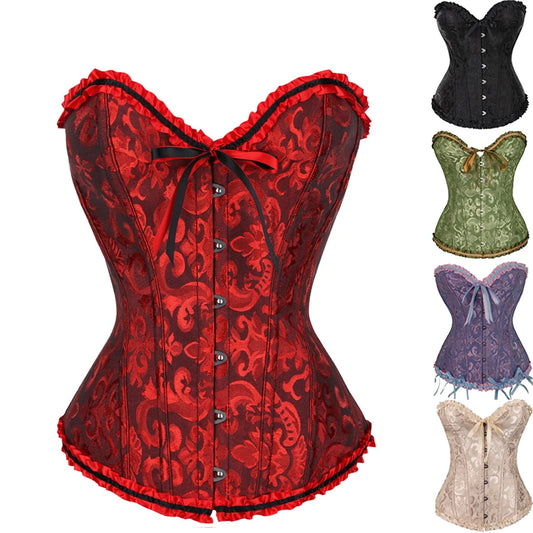 Floral Lace Overbust Corset with Structured Boning and Vintage-Inspired Styling