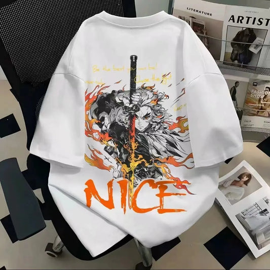Inferno Blade Anime Graphic Oversized Cotton Casual Streetwear T-Shirt