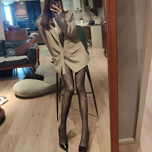 Rhinestone Fishnet Thigh High Tights Sparkling Mesh Alternative Legwear