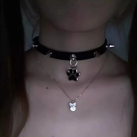 Cat Paw Charm Choker Necklace for Gothic Alternative Fashion Styling
