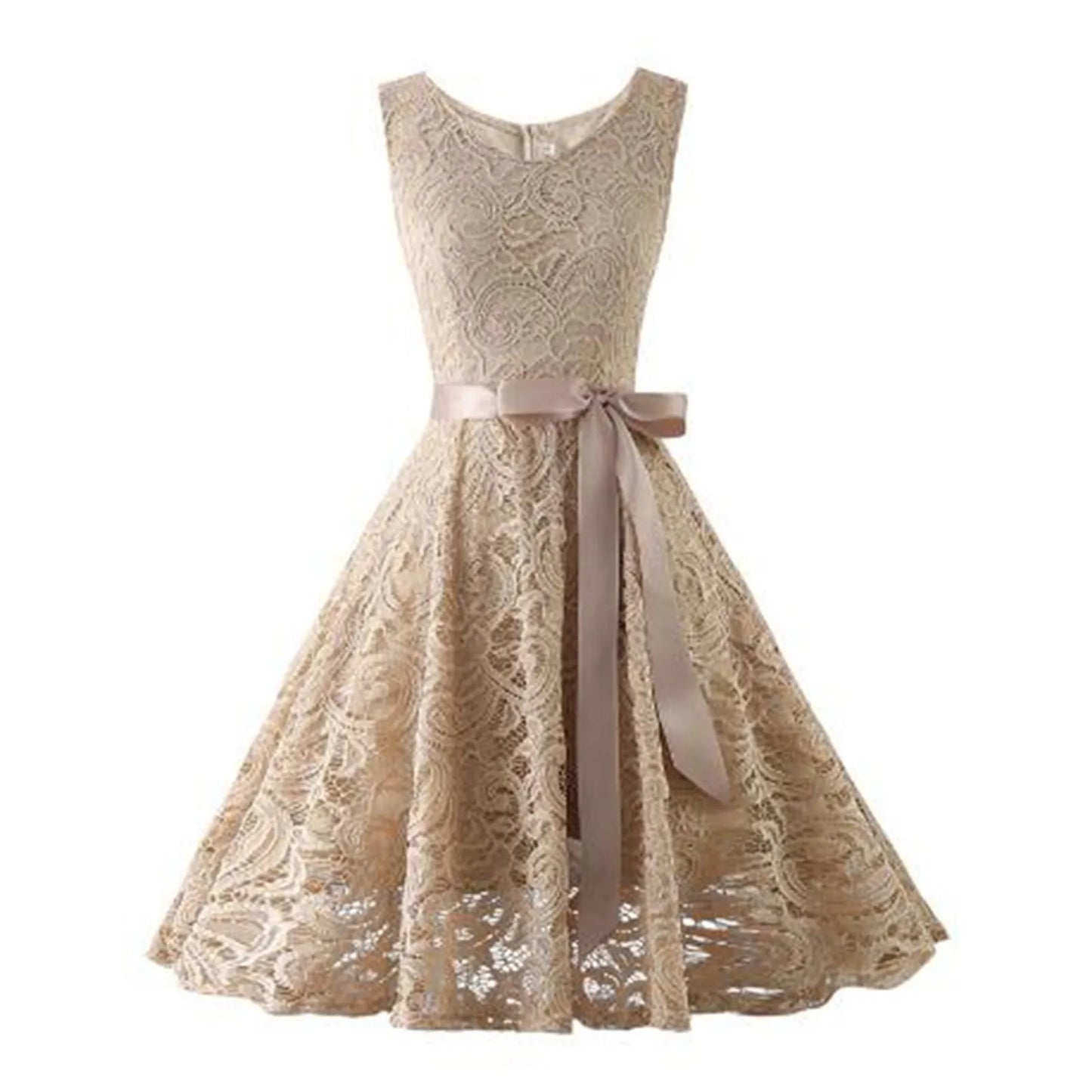 Elegant Floral Lace Overlay Sleeveless Alternative Occasion Midi Dress