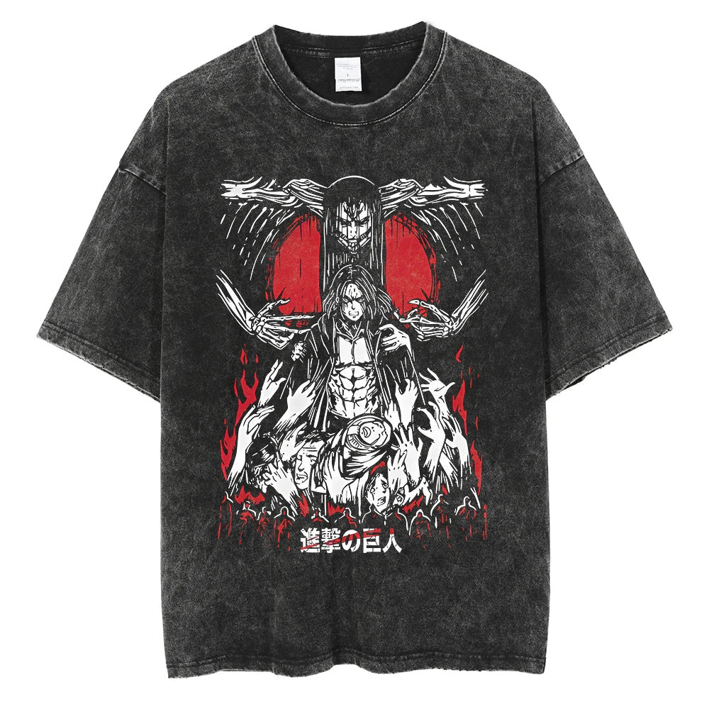 Dark Anime Goth Oversized Graphic Tee with Apocalyptic Manga Artwork