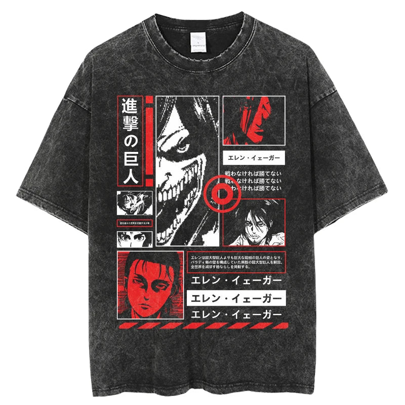 Anime Goth Manga Panel Oversized Washed Streetwear Cotton T-Shirt