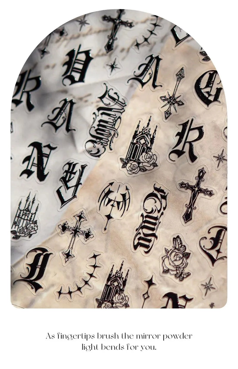 Gothic Cross Nail Art Stickers for Alternative and Dark Fashion