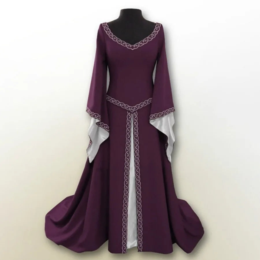 Regal Medieval Gothic Maxi Gown with Flowing Bell Sleeves