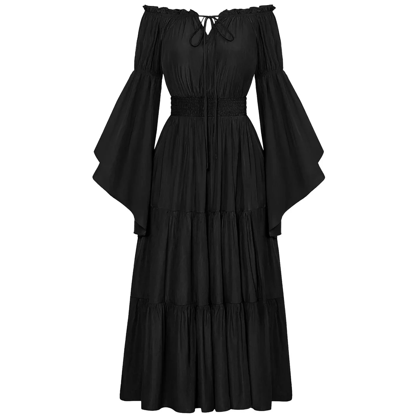 Flowing Gothic Maxi Dress with Layered Sleeves and Alternative Elegance