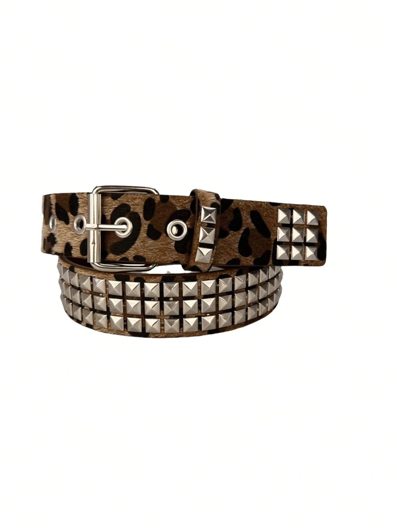 Animal Print Studded Belt for Punk, Y2K and Alternative Fashion