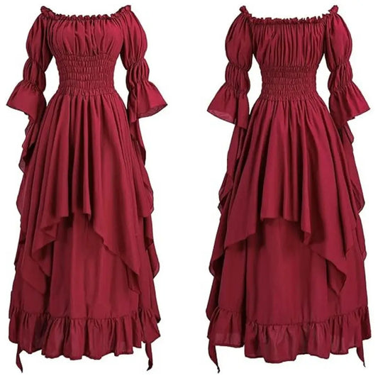 Romantic Gothic Ruffle Maxi Dress with Vintage Alternative Fashion Silhouette