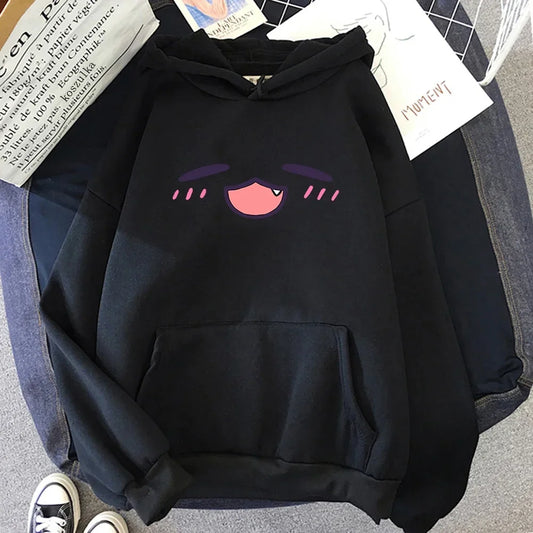 Kawaii Anime Inspired Oversized Hoodie with Minimal Expression Graphic