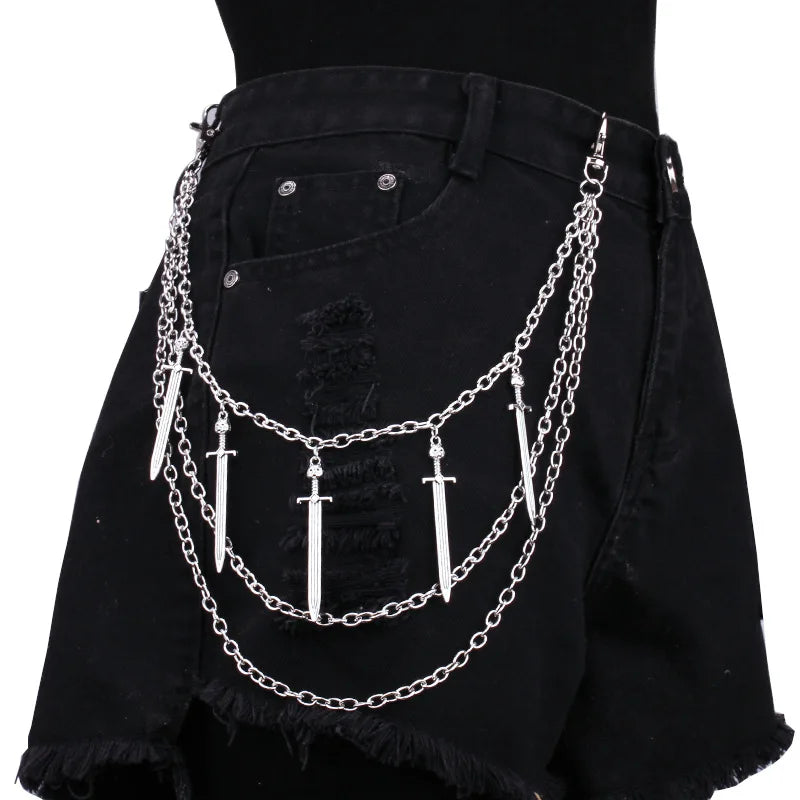 Layered Spike Chain Belt Accessory for Punk, Grunge and Gothic Outfits