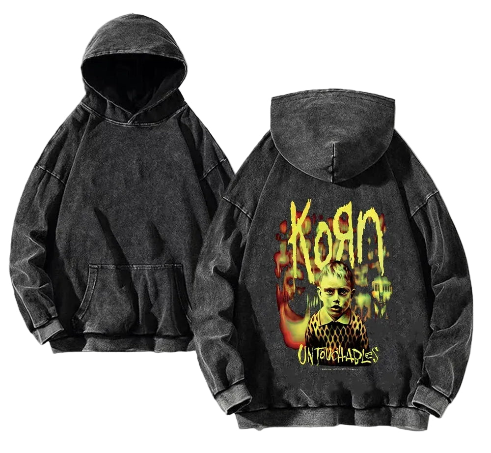Vintage Washed Anime Goth Graphic Hoodie With Oversized Streetwear Fit