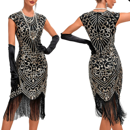 Vintage Inspired Sequin Fringe Alternative Fashion Cocktail Dress