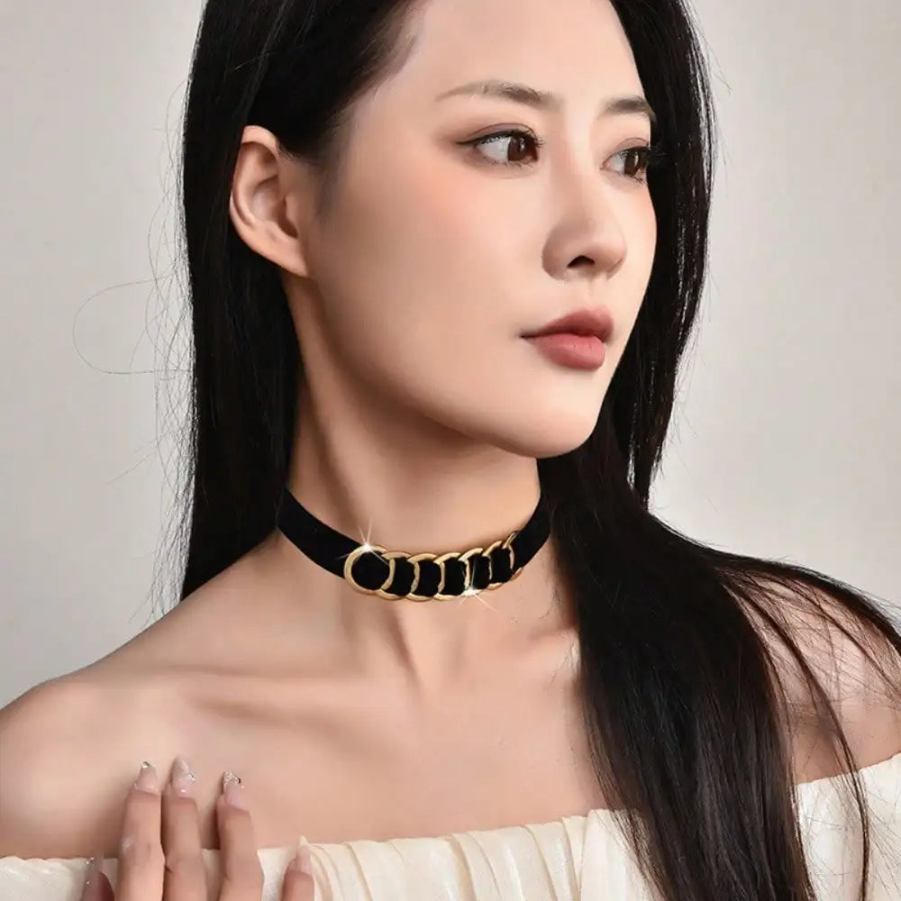 Velvet Link Choker Necklace for Gothic Minimalist Alternative Fashion Styling