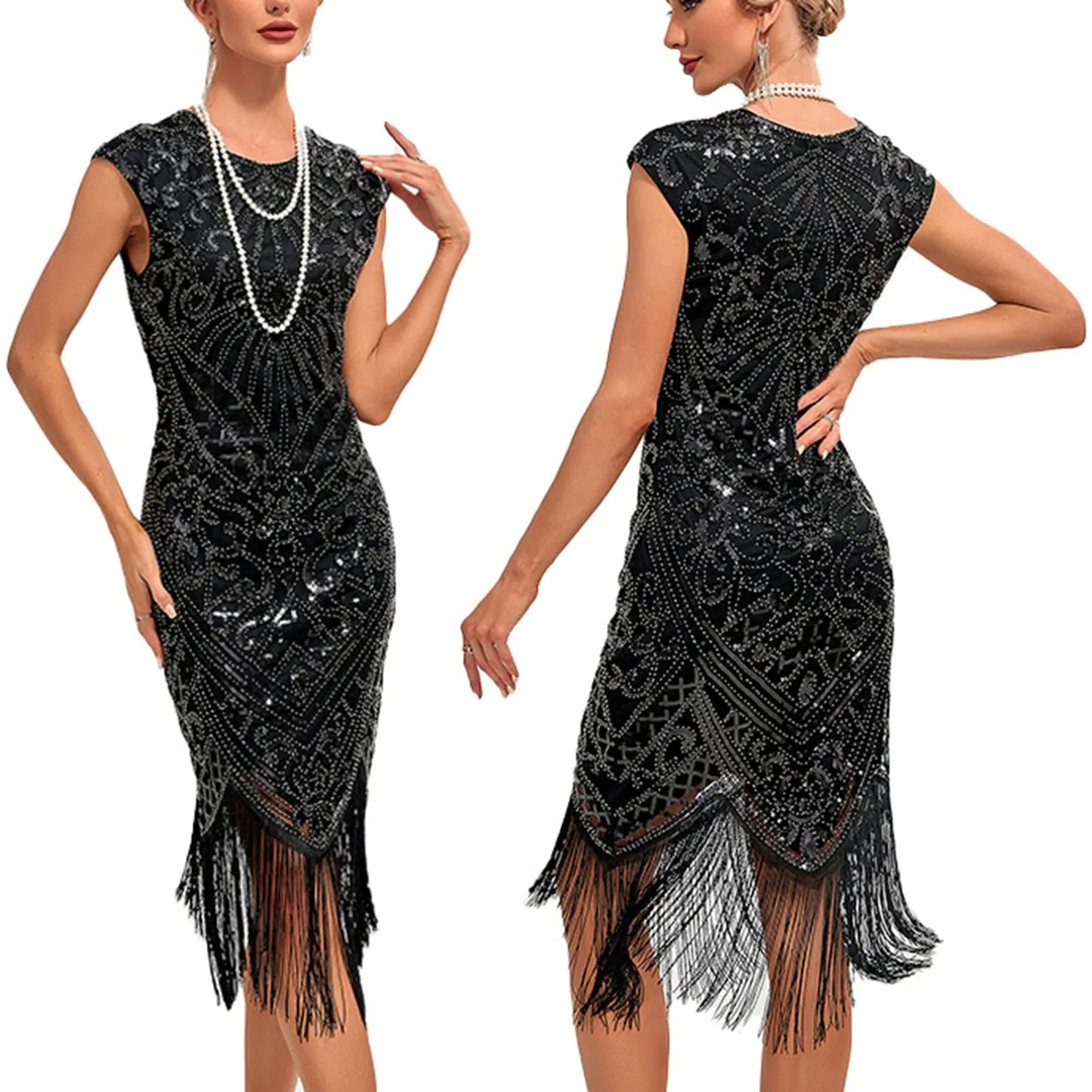 Vintage Inspired Sequin Fringe Alternative Fashion Cocktail Dress