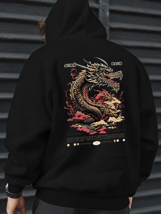 Anime-Inspired Dragon Artwork Oversized Hoodie with Japanese Streetwear Style