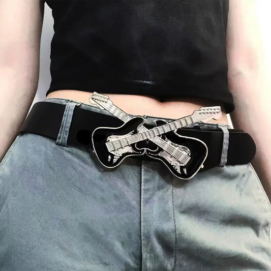Western Inspired Guitar Buckle Belt for Punk and Y2K Fashion