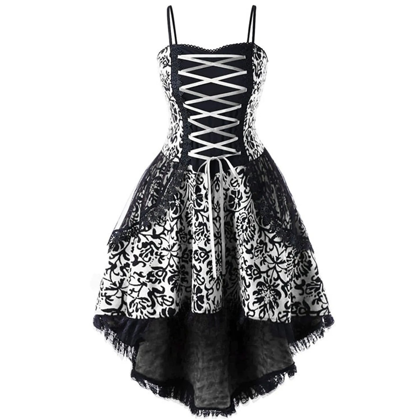 Vintage Gothic Floral Mesh Party Dress with Manga-Inspired Elegance
