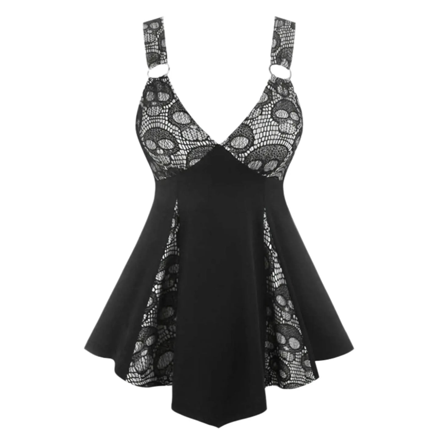 Gothic Lace Panel Alternative Fashion Mini Dress With Dark Romantic Streetwear Silhouette
