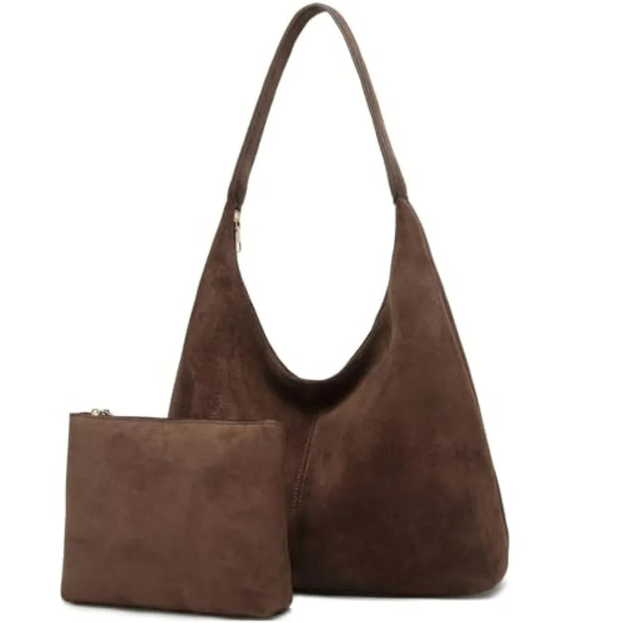 Soft Suede Style Crescent Hobo Bag with Relaxed Shoulder Carry Design