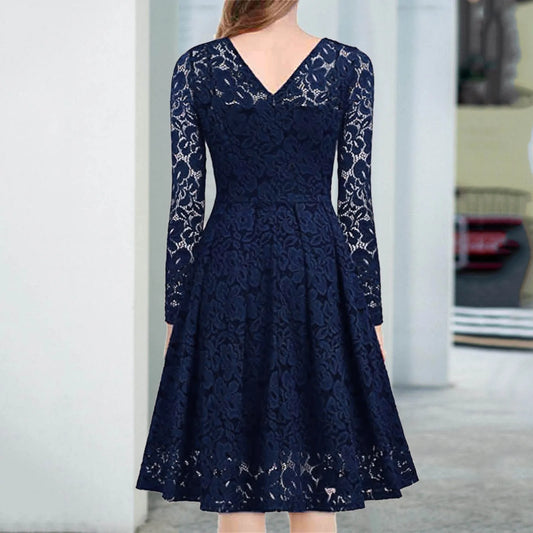 Elegant Lace Long Sleeve Gothic Alternative Midi Dress