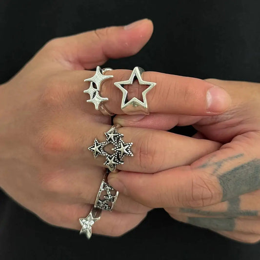 Vintage Star Ring Set for Gothic Punk and Alternative Fashion Styling